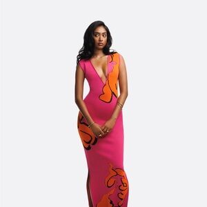 Hanifa Vibrant Pink and Orange Maxi Dress